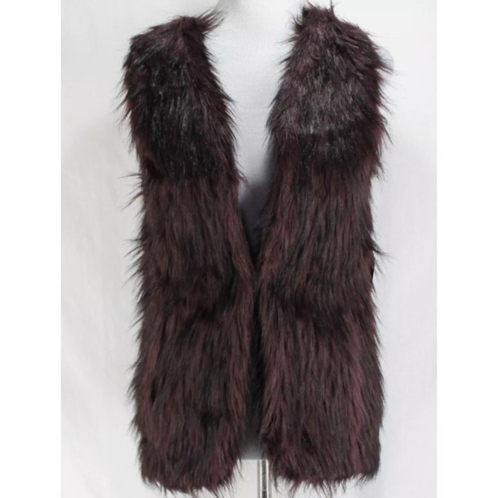 Sebby Collection Burgundy Faux Fur Front Knit Back Vest size S Y2K‎